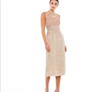 MAC DUGGAL Vertical Sequin Midi Sheath Dress in Nude Size US 10